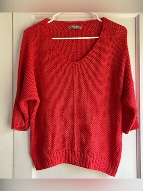 V-Neck Knit Sweater — Cerise Pink